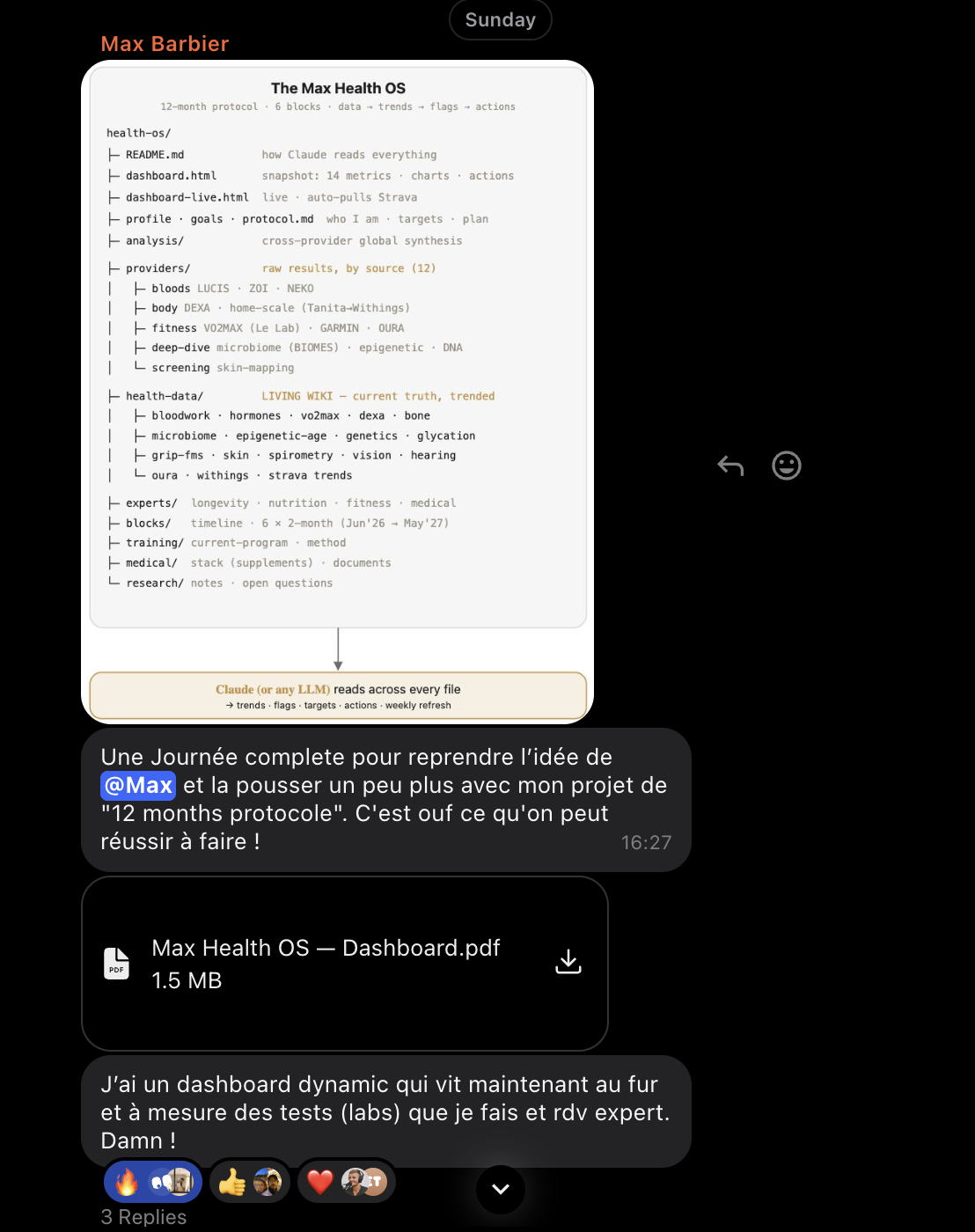 Max Barbier messaging Max Guerois that he built his own Health OS in a day